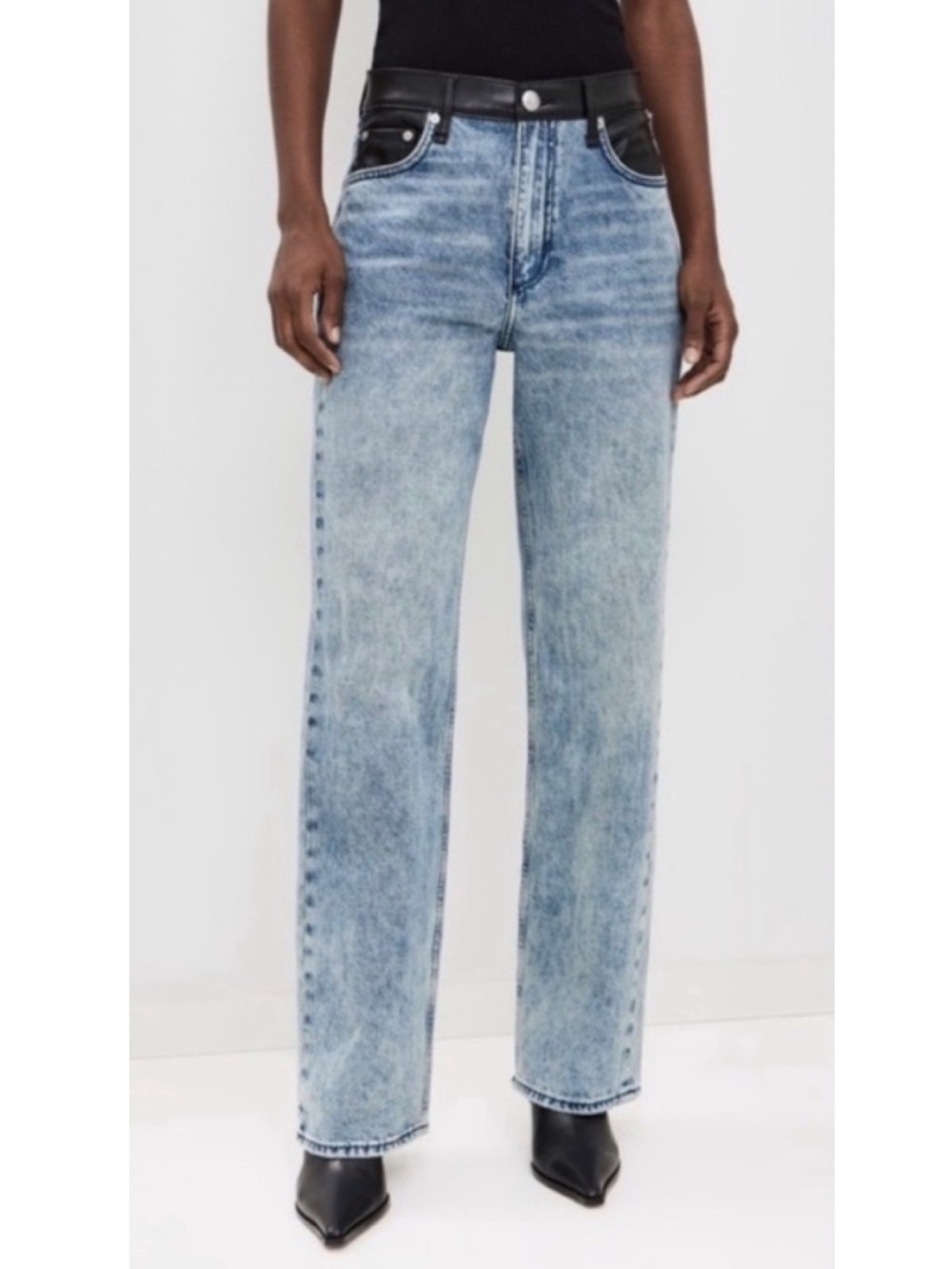 NEW Rag & Bone Shea Mixed Media Faux Leather Denim Combo High Rise Relaxed Jeans